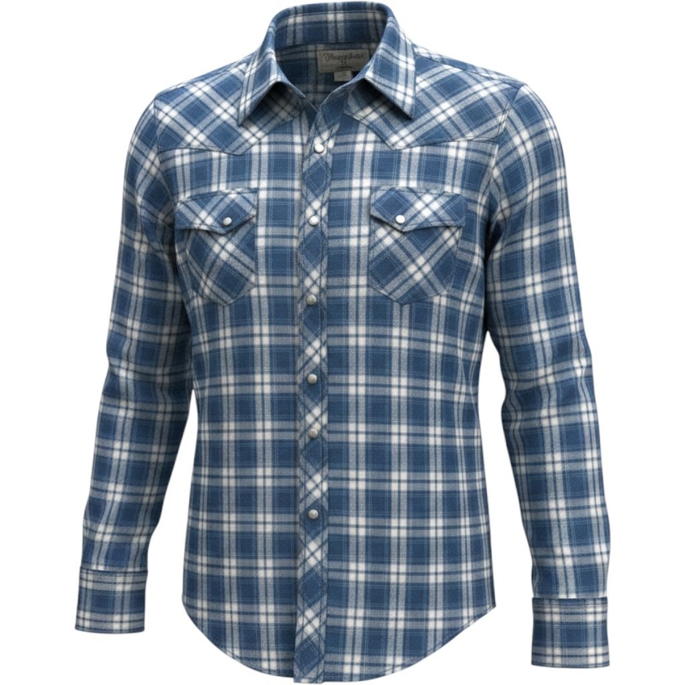 Wrangler Wrancher Mens XL Blue Plaid Pearl Snap Western Cowboy Long Sleeve Shirt